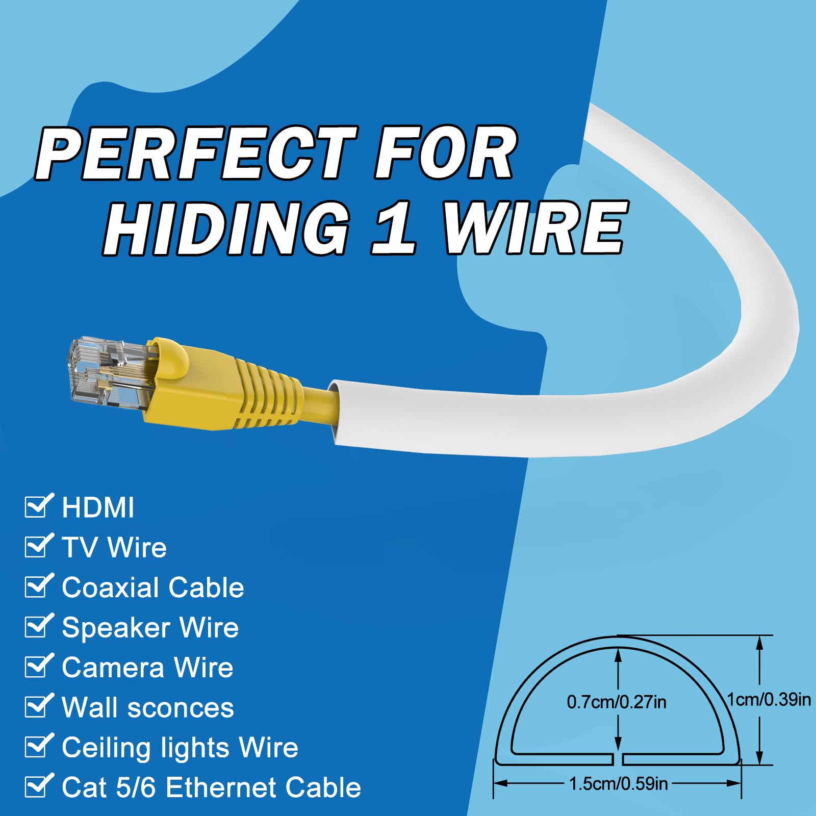Uomtfai Wall Cord Hider 118 Inch   Self Adhesive Wire Cover Raceway For Walls, Flexible Pvc Cable Concealer For Home And Office,